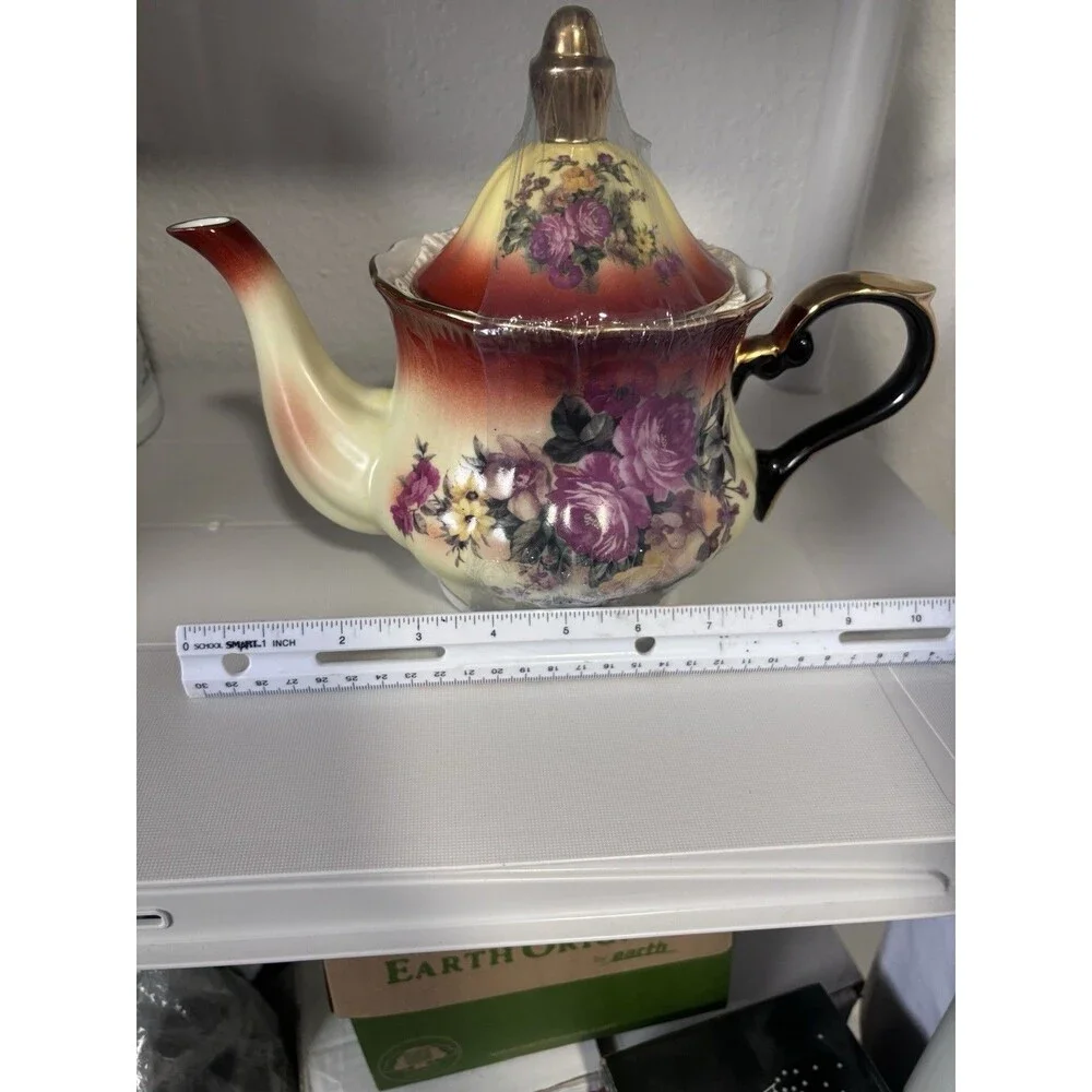 Vintage Decorative Teapot Floral Gold Tone Autumn